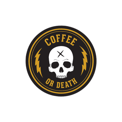 "Coffee or Death" Sticker by Matthew Johnson