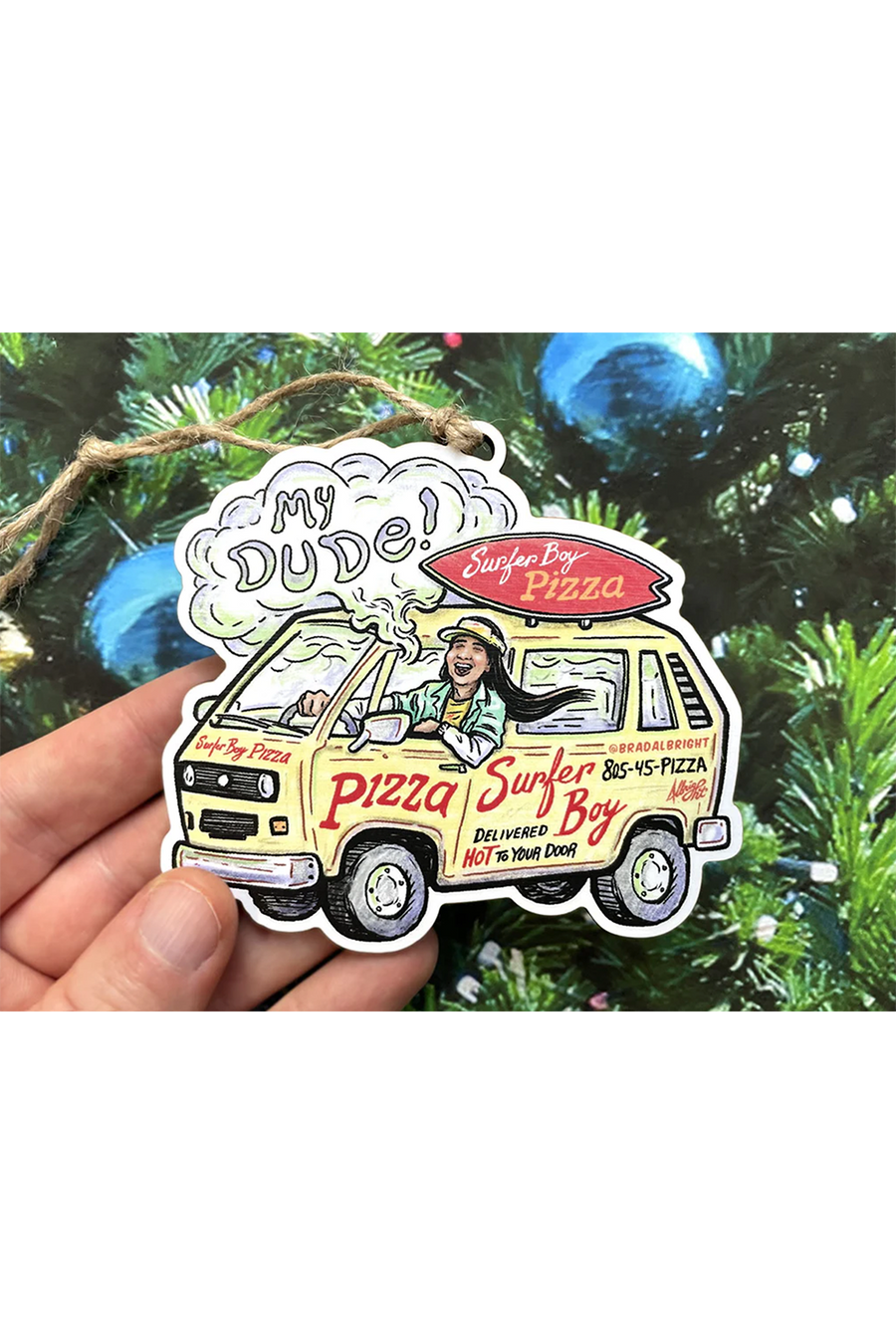 "Surfer Boy Pizza Van” Ornament by Brad Albright
