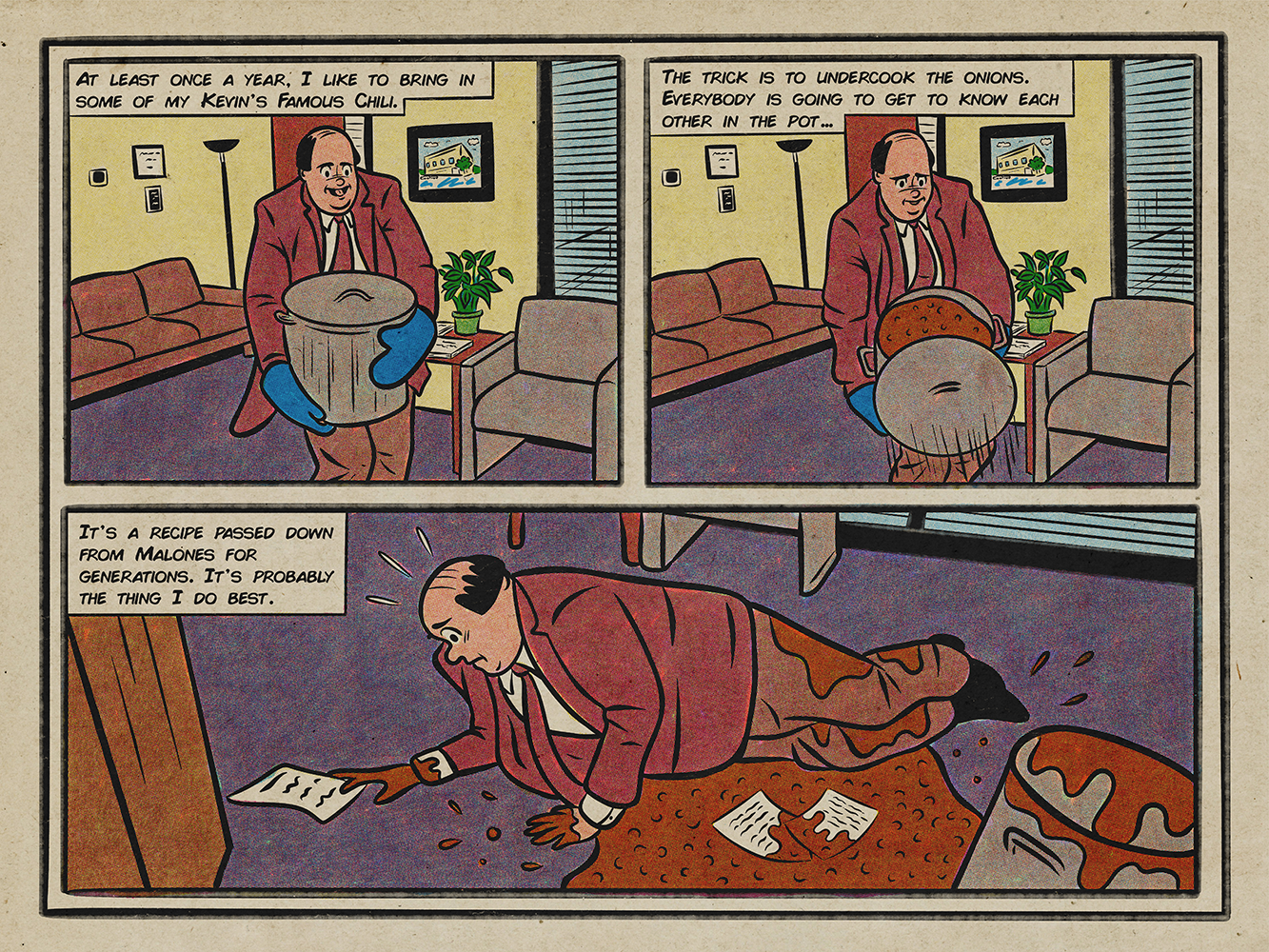 "Kevin’s Famous Chili - Retro Comic Strip" by Sarah Sumeray (THIS IS FUN, ISN’T IT.)