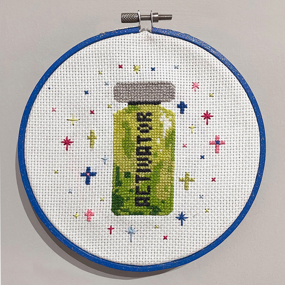 "Activator" Elisabeth Blue Cross Stitch Original by Emily Larrabee