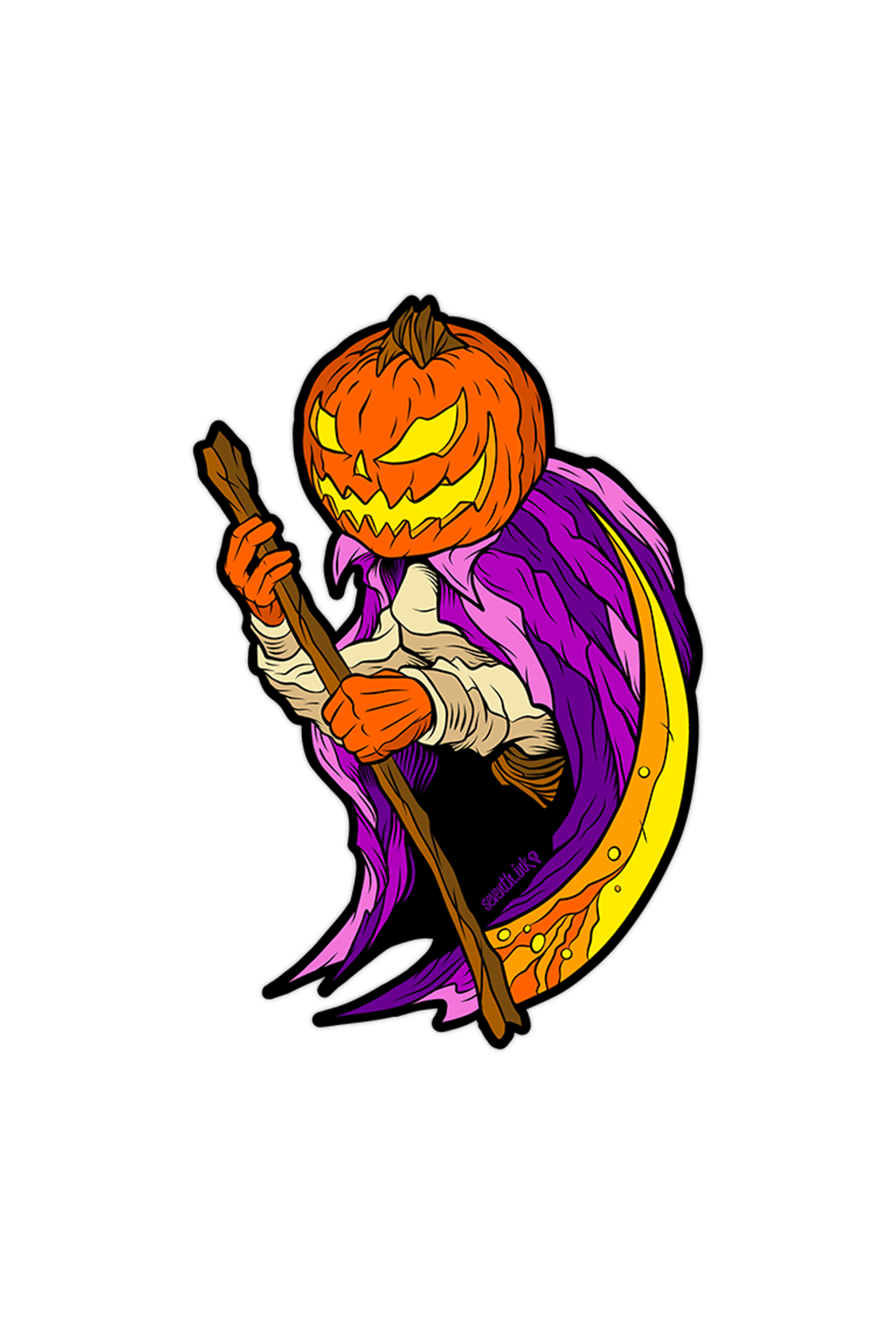 "Pumpkin Reaper Standard Yellow Scythe" Sticker by Matthew Johnson