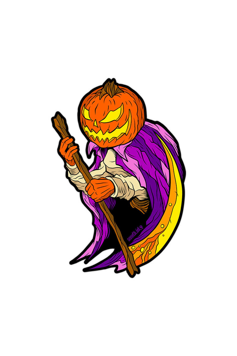 "Pumpkin Reaper Standard Yellow Scythe" Sticker by Matthew Johnson