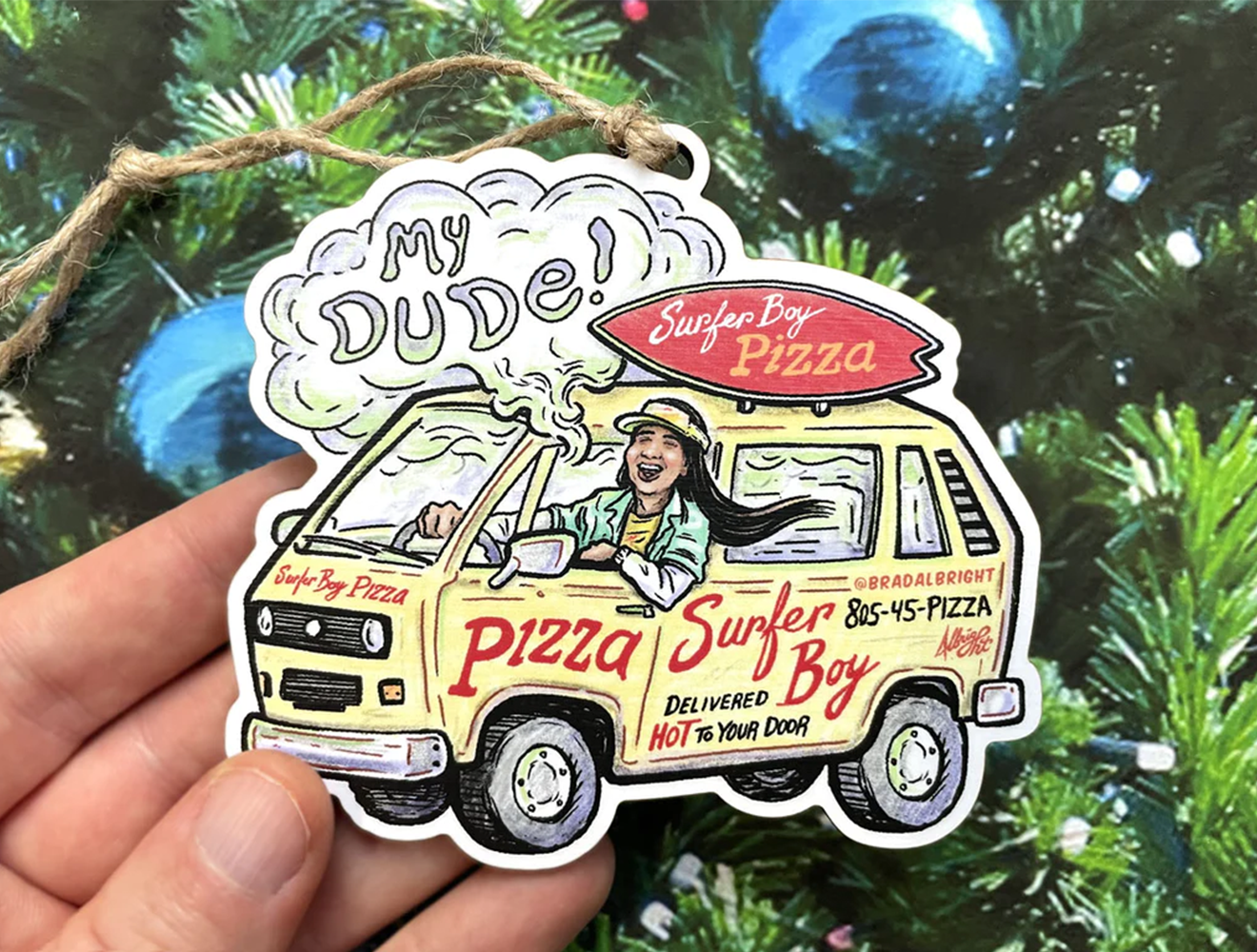 "Surfer Boy Pizza Van” Ornament by Brad Albright