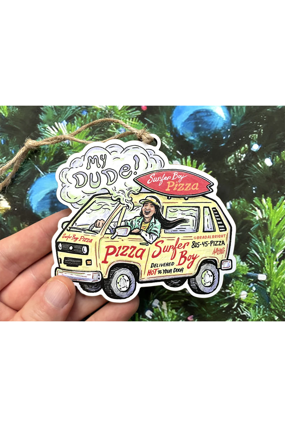"Surfer Boy Pizza Van” Ornament by Brad Albright
