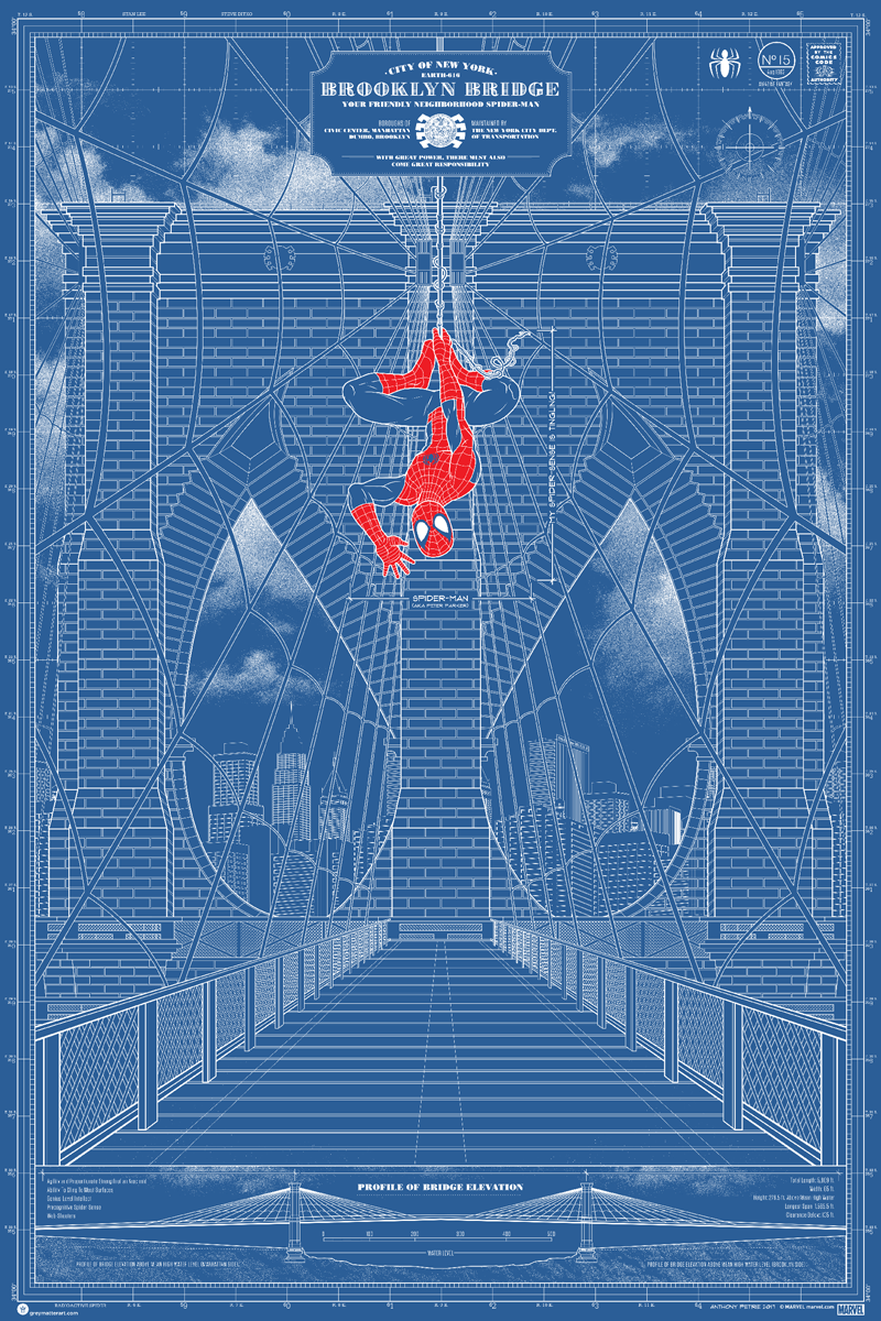 "Suspension Schematic (Friendly Neighborhood Spider-Man Variant)" by Anthony Petrie - Hero Complex Gallery