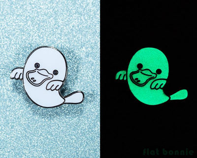 679. "PlatyBoo the Platypus Ghost" - Glow in the Dark Enamel Pin by Flat Bonnie (Yukari Fujimoto) - Hero Complex Gallery