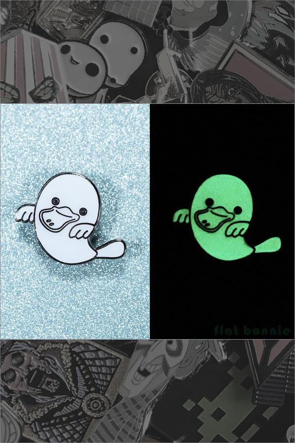 679. "PlatyBoo the Platypus Ghost" - Glow in the Dark Enamel Pin by Flat Bonnie (Yukari Fujimoto) - Hero Complex Gallery