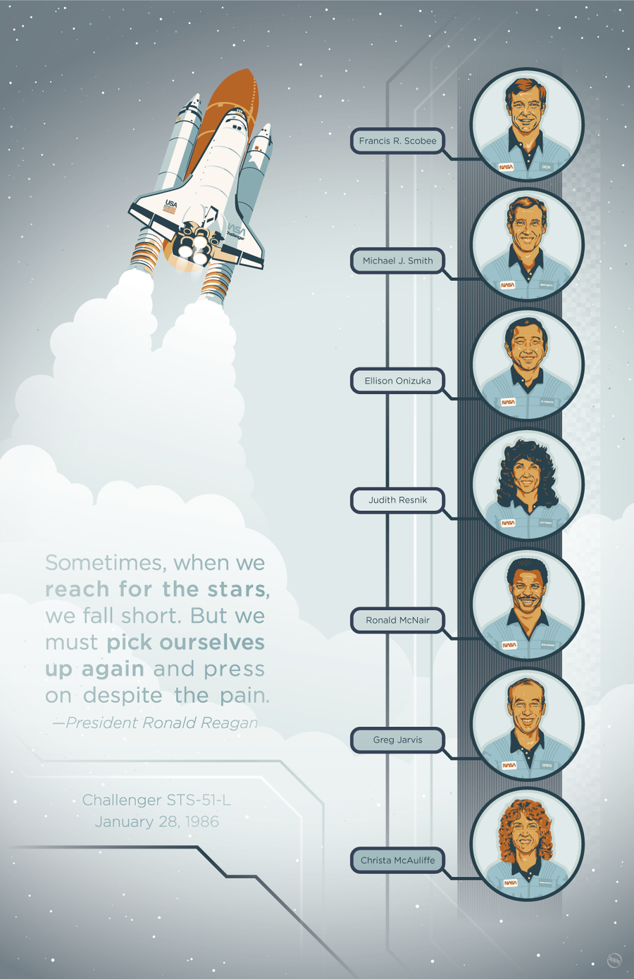 "The Challenger Seven" by Rachael Sinclair - Hero Complex Gallery
