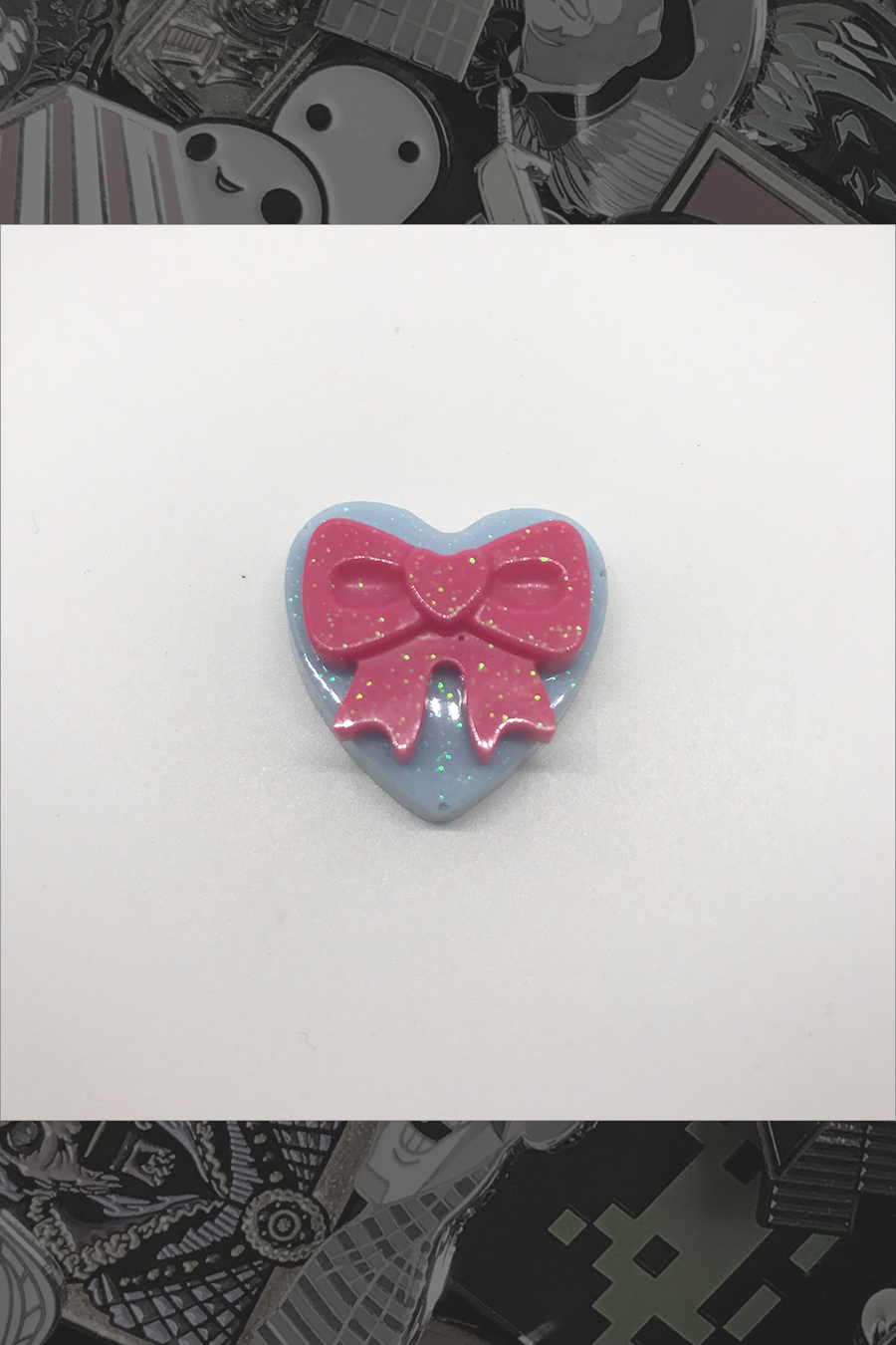 057. "Blue Heart with Pink Bow" Pin by Dare to Dream Flair - Hero Complex Gallery