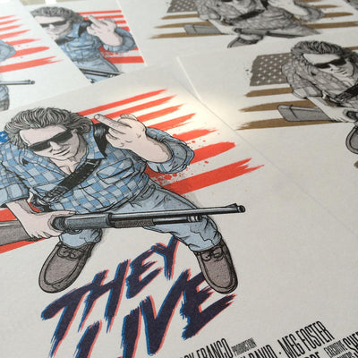 "They Live" Red/Blue Handbill by Patrick Connan - Hero Complex Gallery